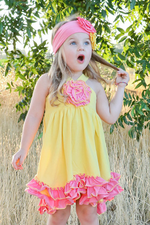 Yellow & Pink Ruffle Rosette Dress